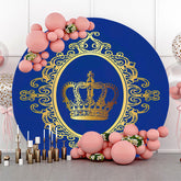 Toile de fond ronde de fête d'anniversaire bleu royal couronne d'or